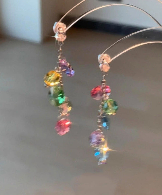 Zircon Drop Rainbow Copper Earrings Overgild Tassel Fashion
