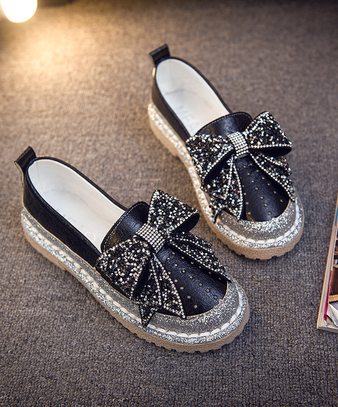 Zircon Splicing Red Penny Bow Fashion Loafers