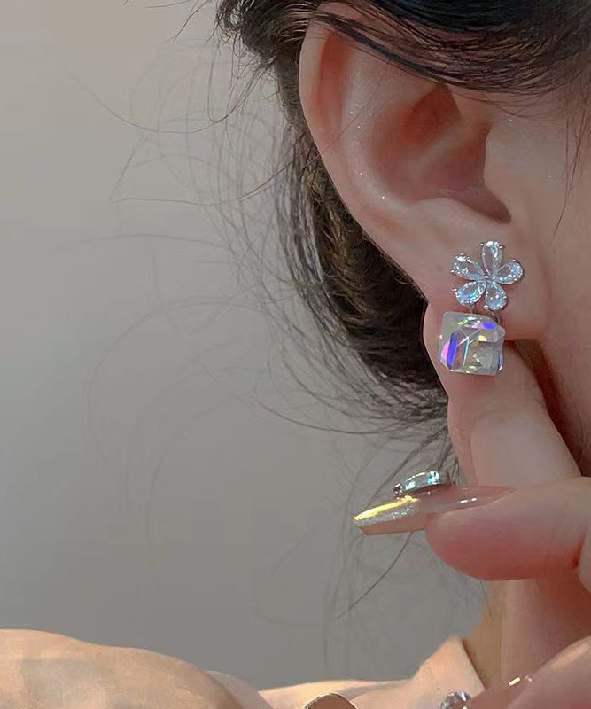 Crystal Sugar Cube Earrings Sterling Fashion Silver Drop