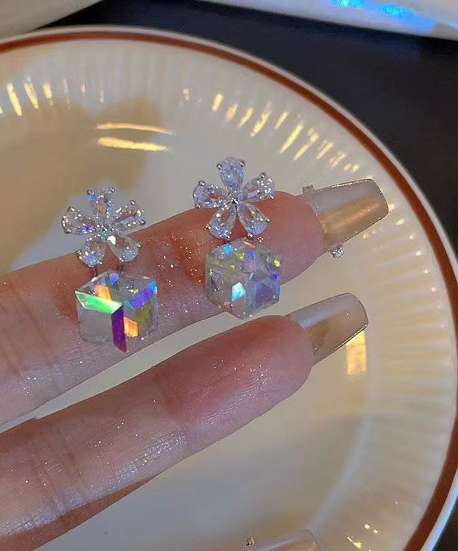Crystal Sugar Cube Earrings Sterling Fashion Silver Drop