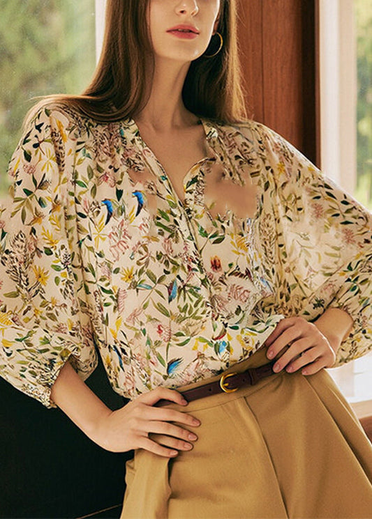 Shirts V Lantern Fashion Print Neck Sleeve