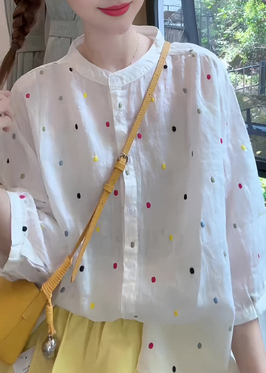 Sleeve Collar White Bracelet Fashion Print Cotton Stand Shirt