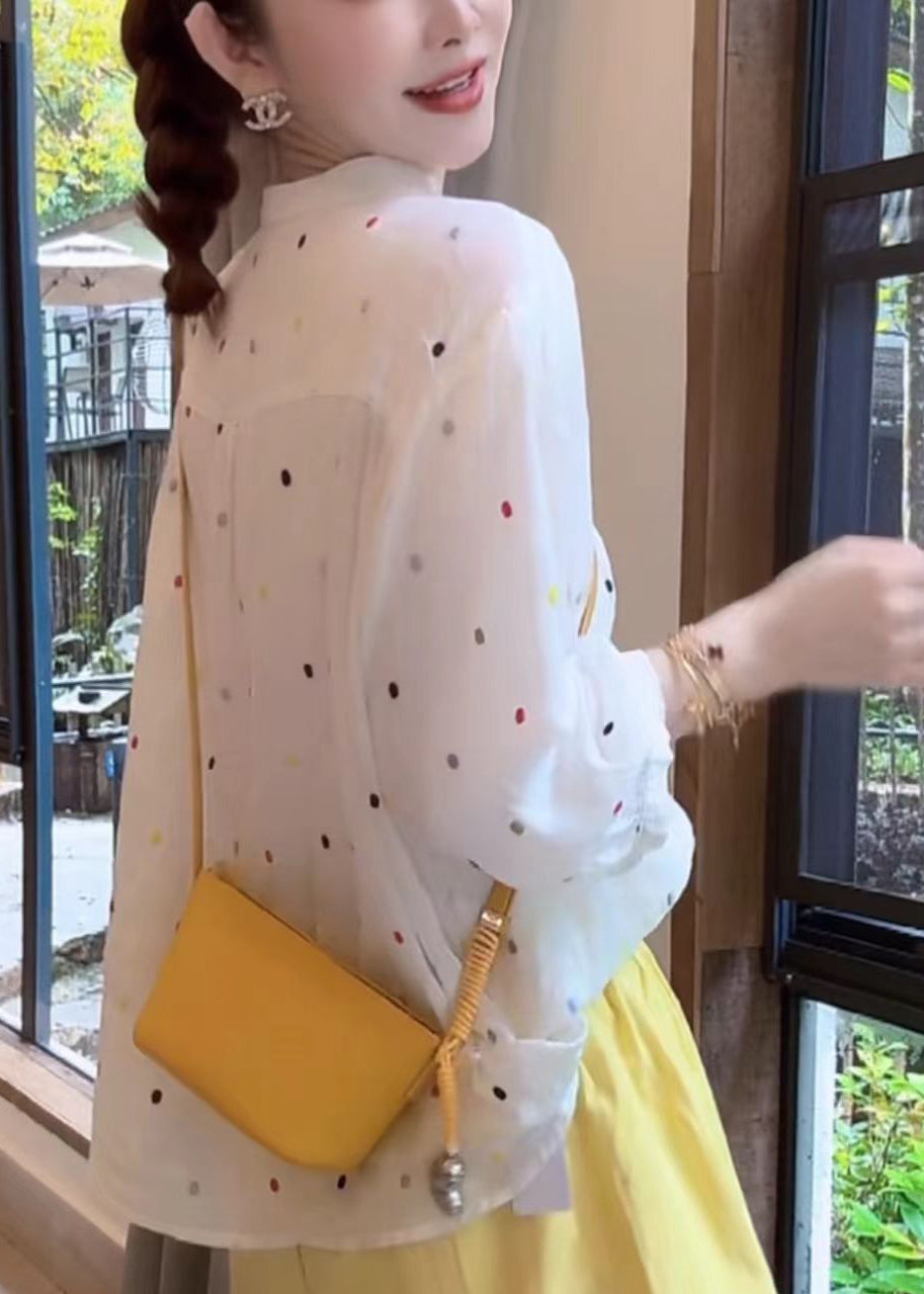 Sleeve Collar White Bracelet Fashion Print Cotton Stand Shirt