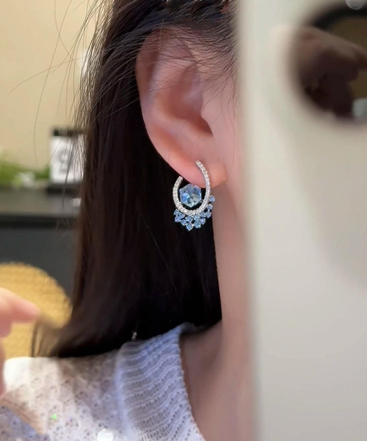 Blue Crystal Earrings Copper Zircon Stud Fine