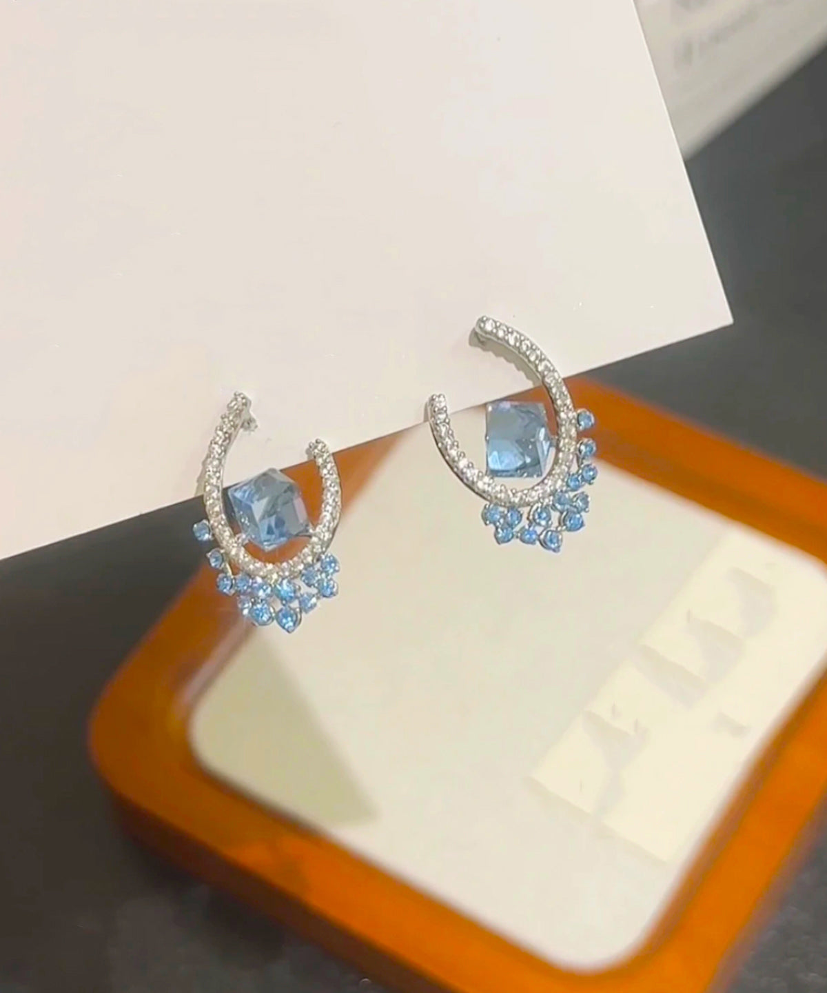 Blue Crystal Earrings Copper Zircon Stud Fine
