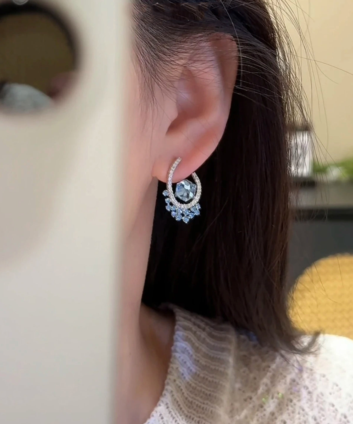 Blue Crystal Earrings Copper Zircon Stud Fine