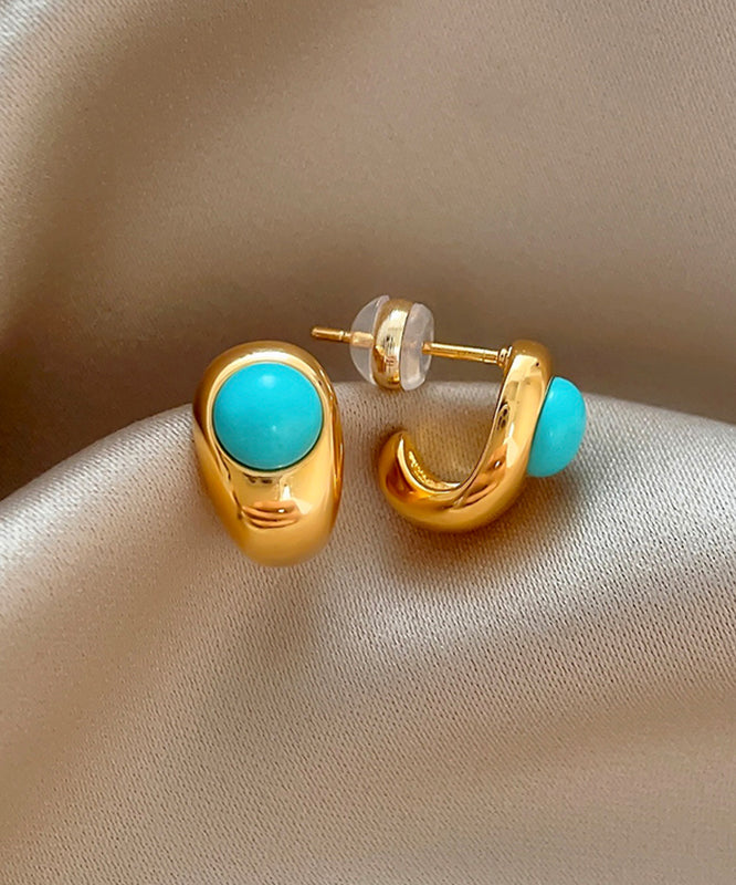 C-Shaped Earrings Fine Turquoise Copper Stud Gold Alloy
