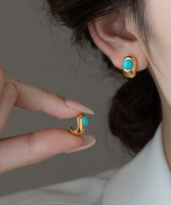 C-Shaped Earrings Fine Turquoise Copper Stud Gold Alloy