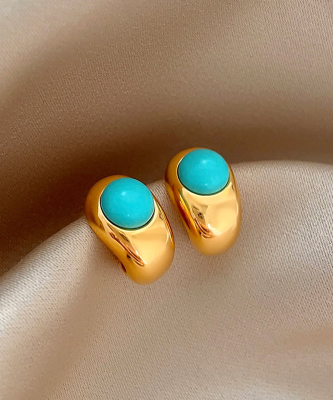 C-Shaped Earrings Fine Turquoise Copper Stud Gold Alloy