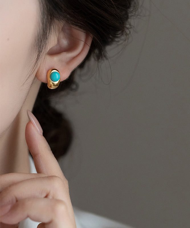 C-Shaped Earrings Fine Turquoise Copper Stud Gold Alloy