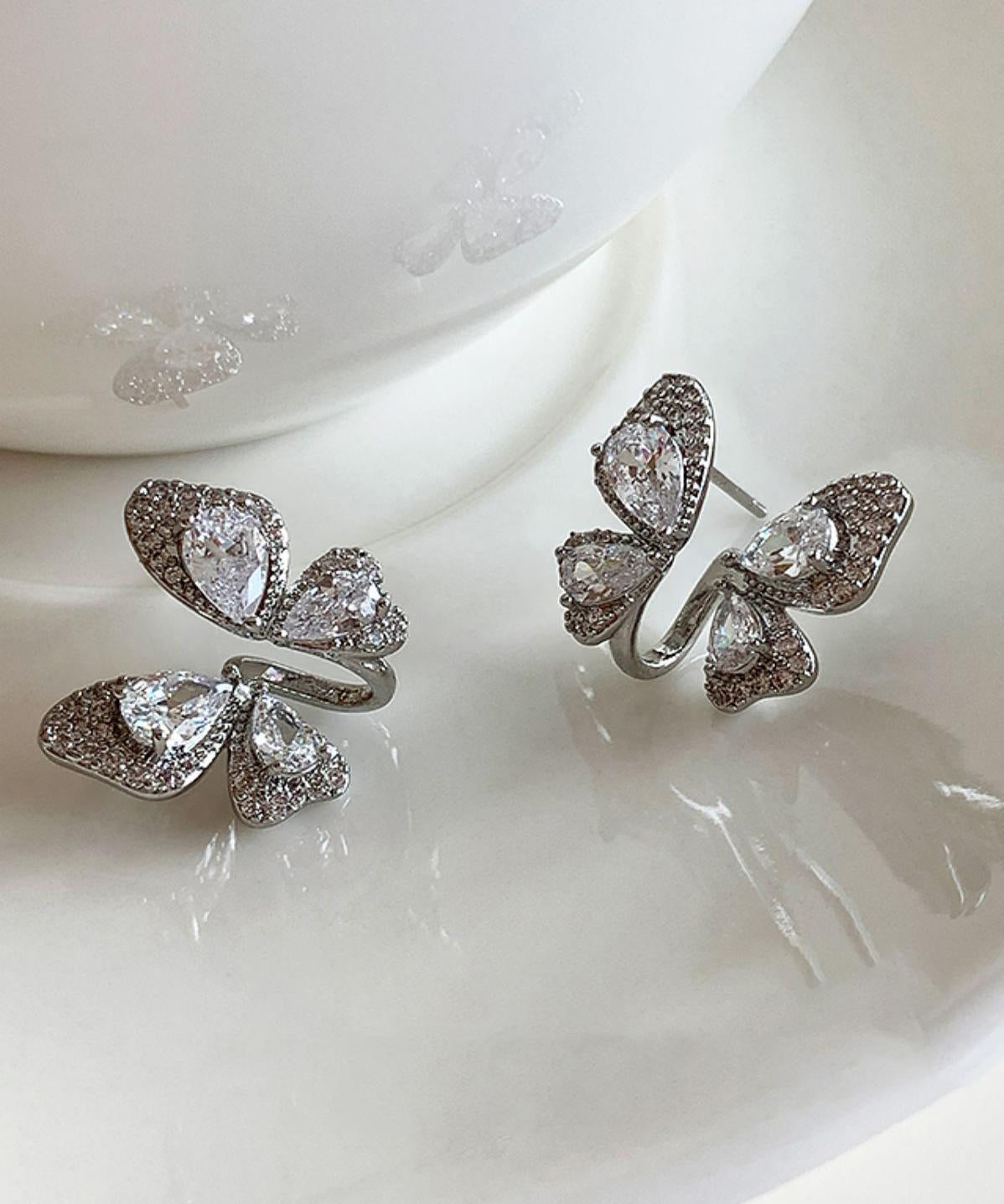 Alloy Stud Silk Earrings Butterfly Copper Fine Zircon