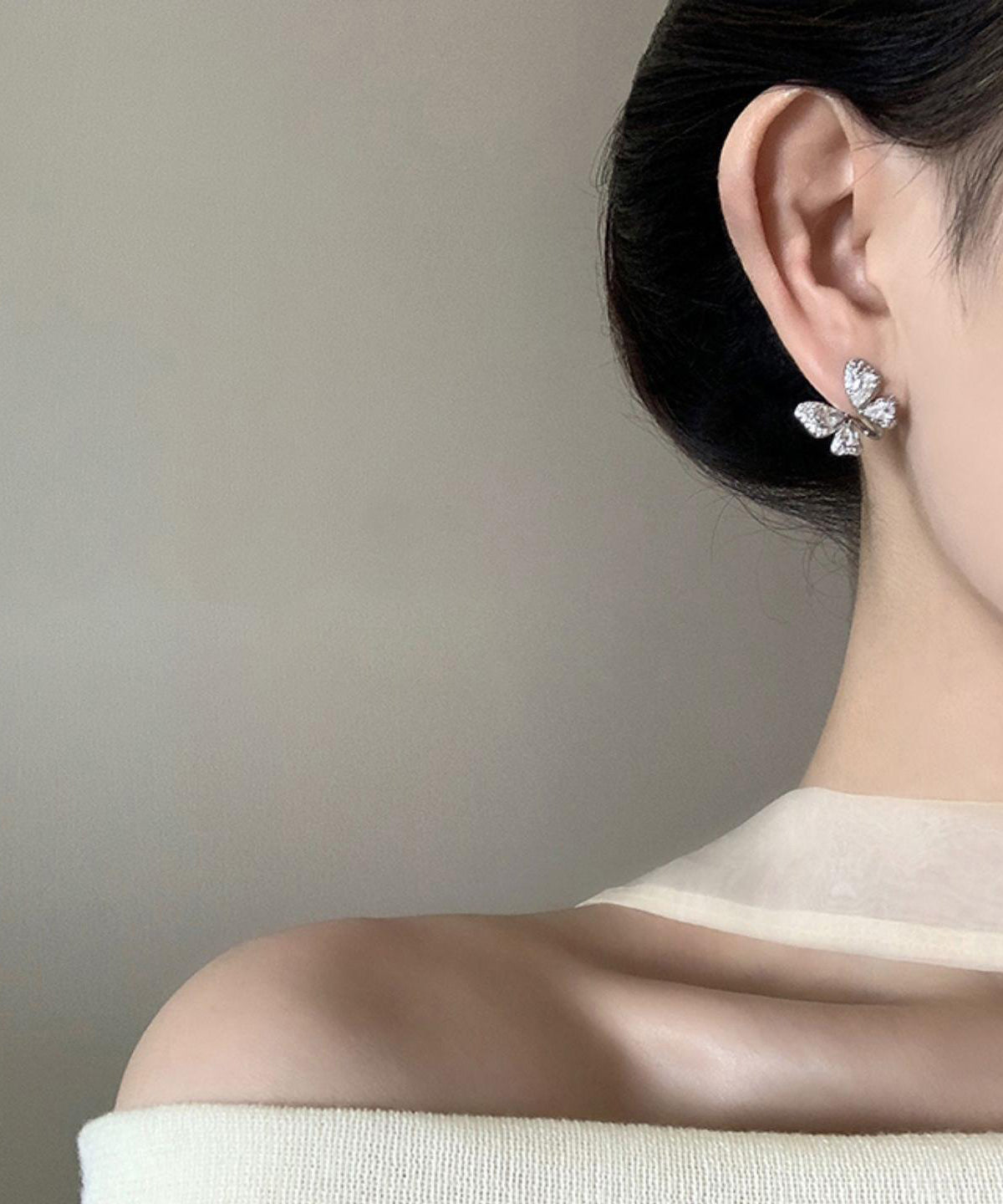 Alloy Stud Silk Earrings Butterfly Copper Fine Zircon