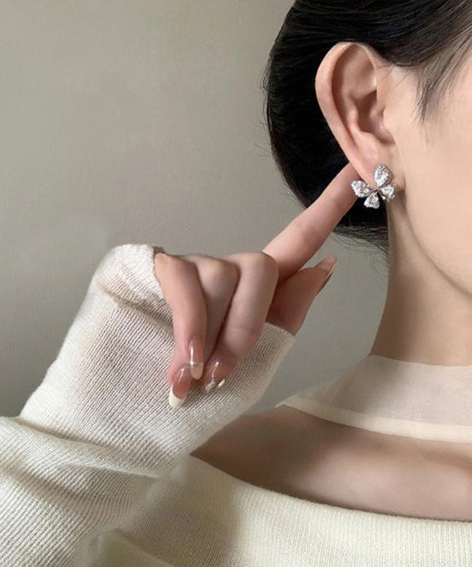Alloy Stud Silk Earrings Butterfly Copper Fine Zircon