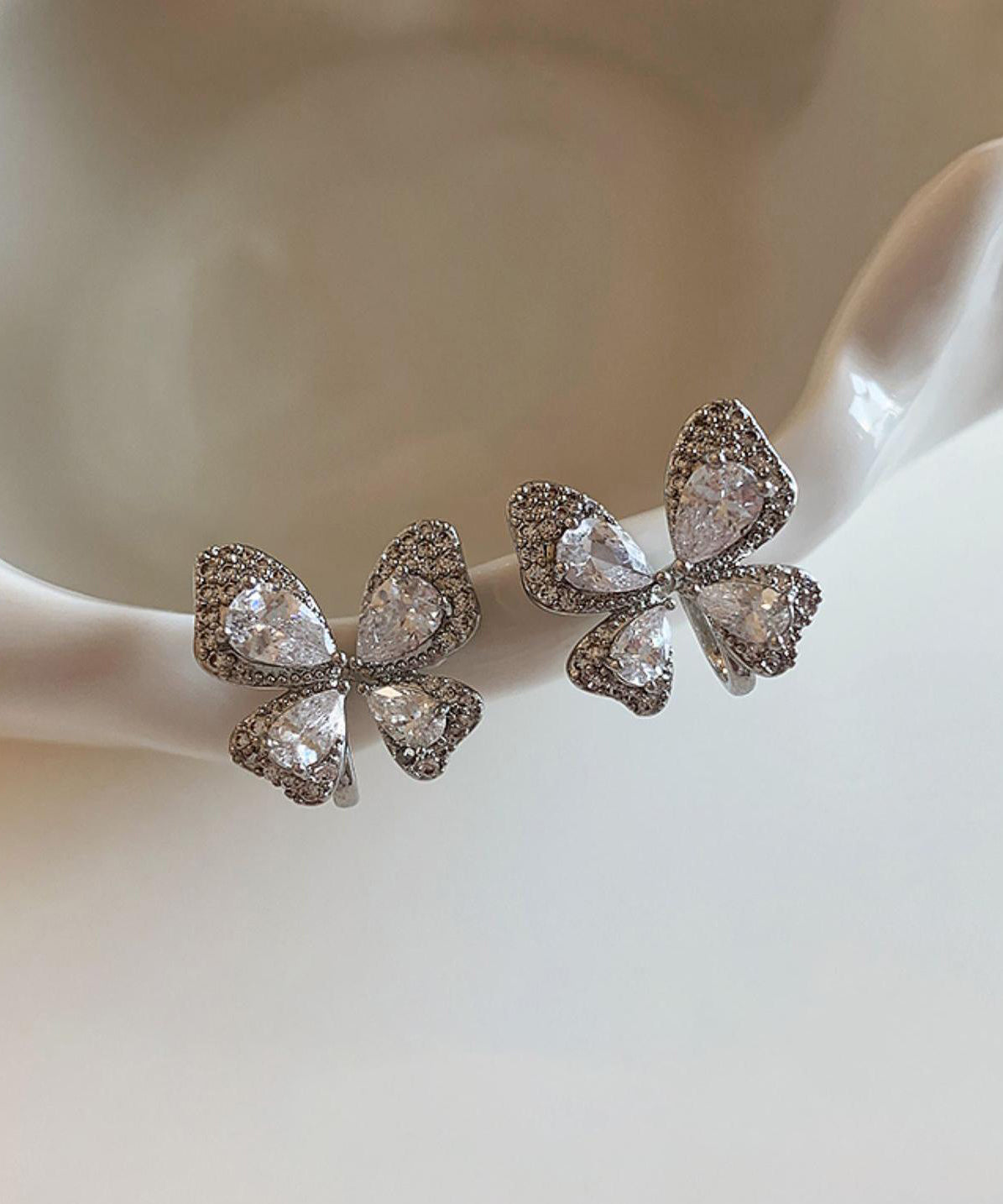 Alloy Stud Silk Earrings Butterfly Copper Fine Zircon