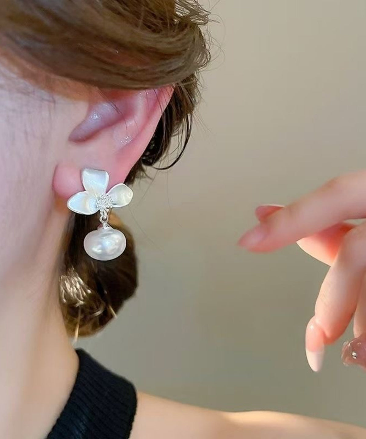 Silk Earrings Overgild Drop Fine Floral Copper Pearl
