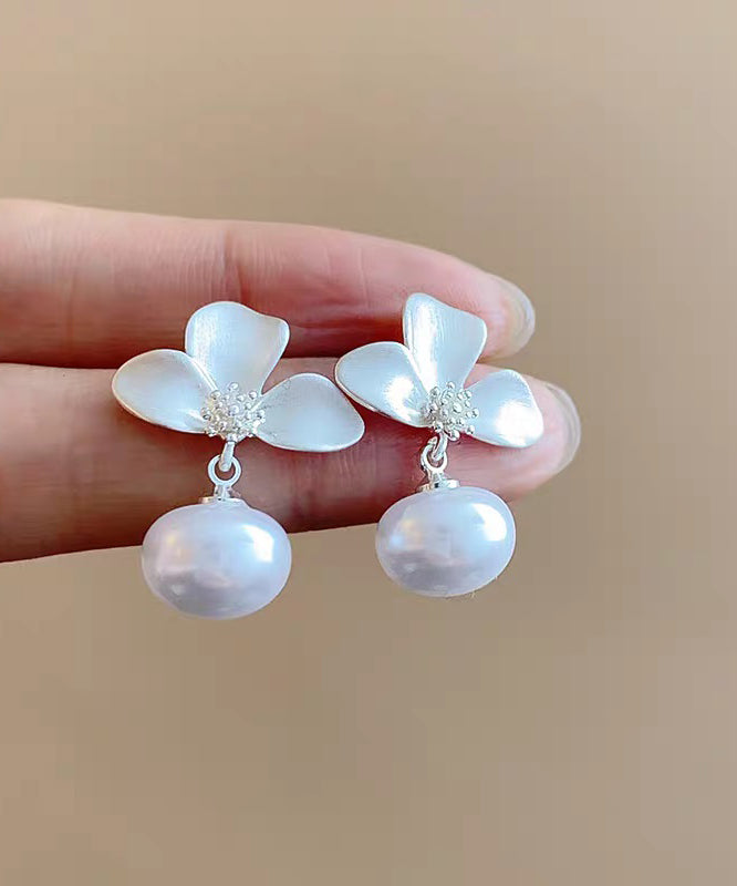 Silk Earrings Overgild Drop Fine Floral Copper Pearl