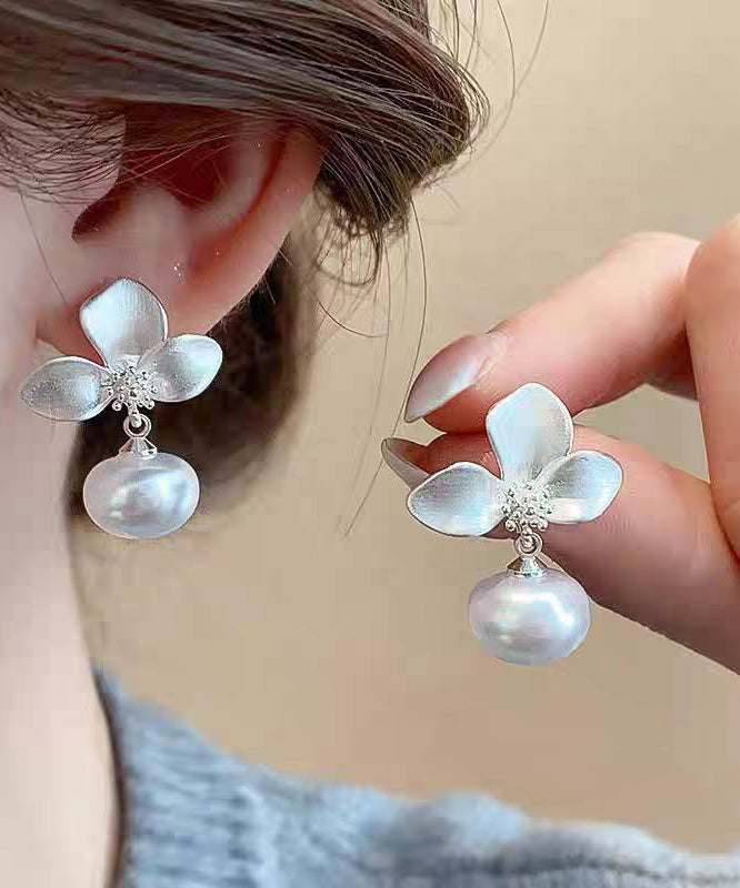 Silk Earrings Overgild Drop Fine Floral Copper Pearl