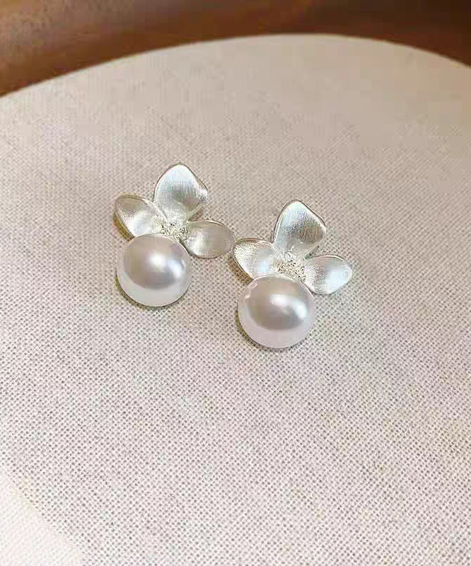 Silk Earrings Overgild Drop Fine Floral Copper Pearl