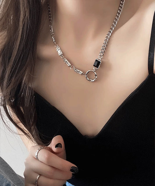 Fine Necklace Lariat Silk Steel Zircon Asymmetrical Stainless