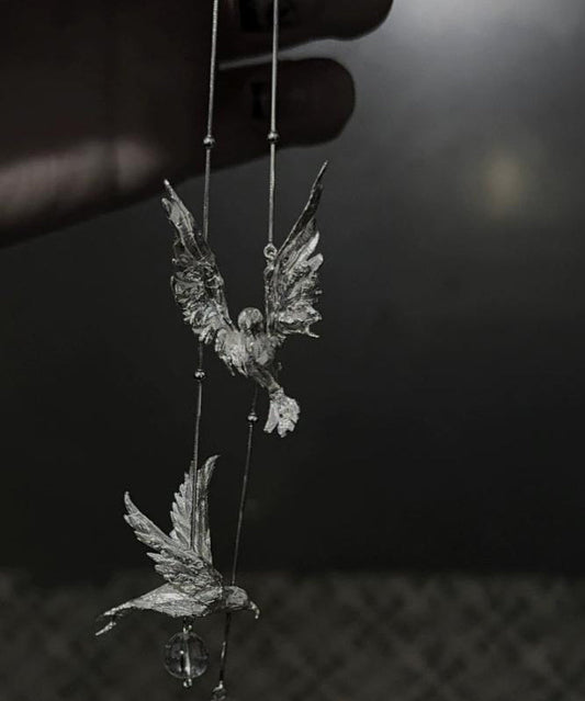 Bird Silver Sterling Fine Tassel Drop Little Earrings Silk