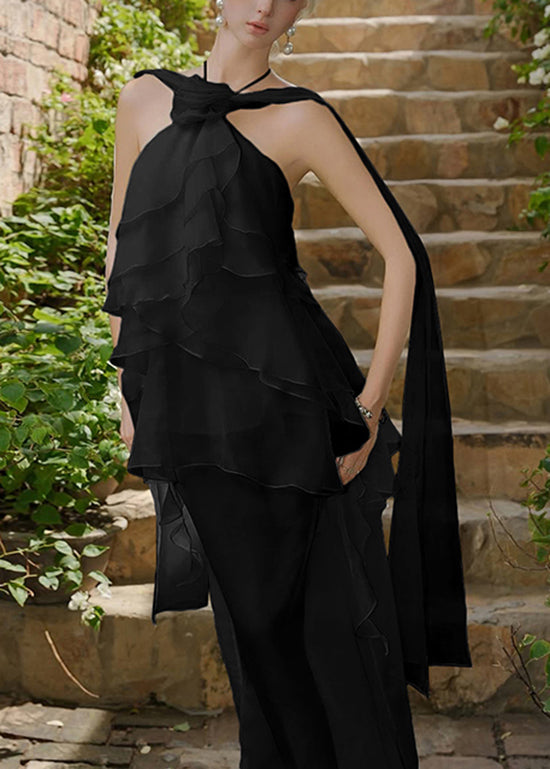 Dresses White DesignPatchwork Ruffled Fine Chiffon Asymmetrical