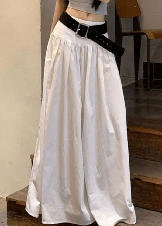 Summer Waist Skirts White Fine Cotton High Solid