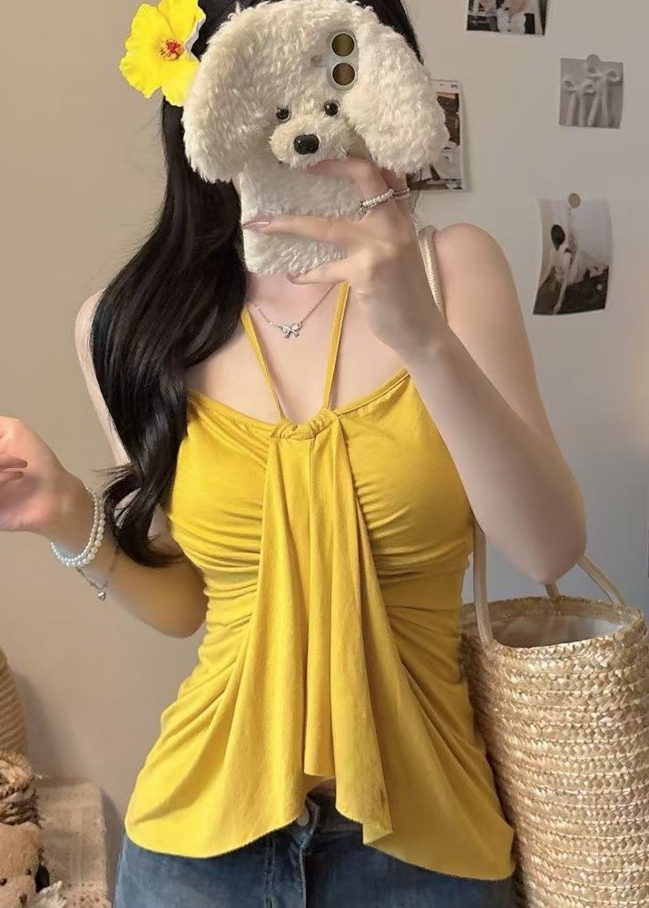 Silm Halter Fit Yellow Summer Cotton Tops Fine