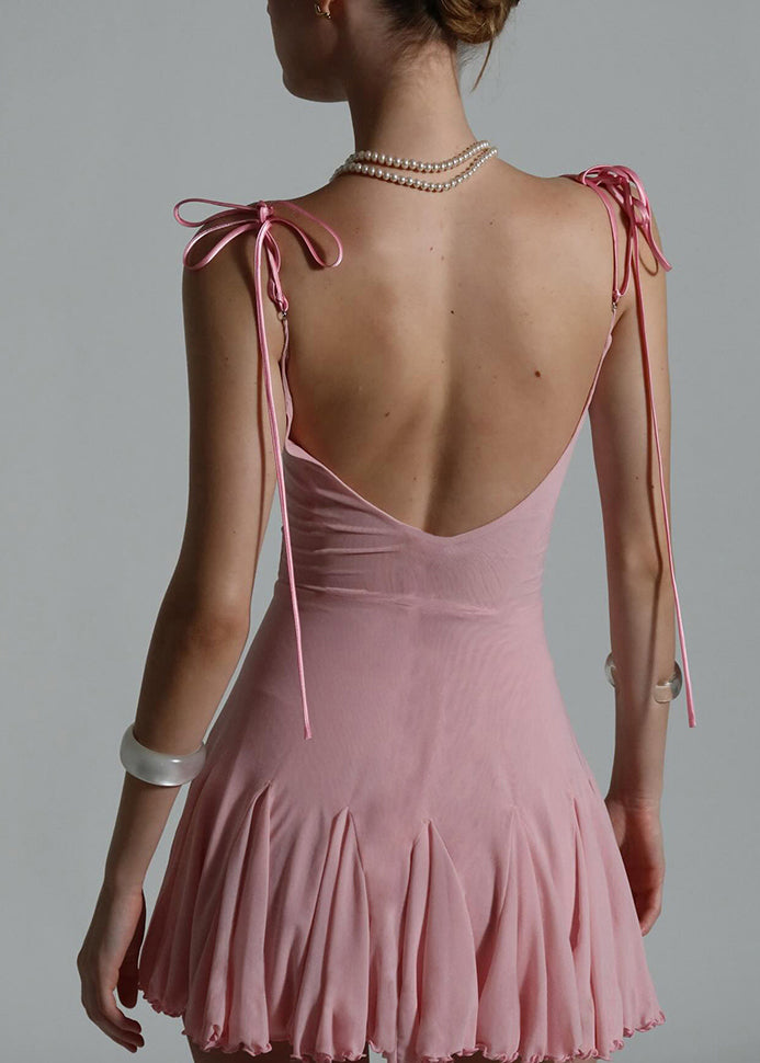 Up Patchwork Summer Tulle Dresses Lace Mini Fitted Pink Backless