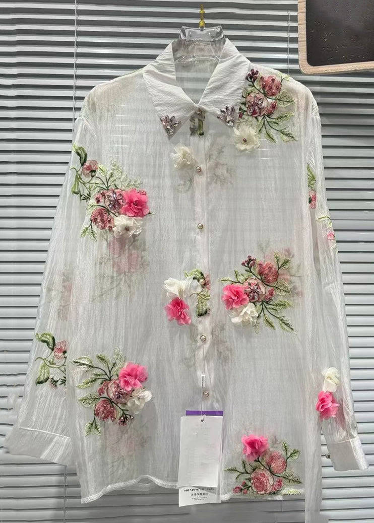 Zircon Shirts Pink Cotton Patchwork Floral Summer