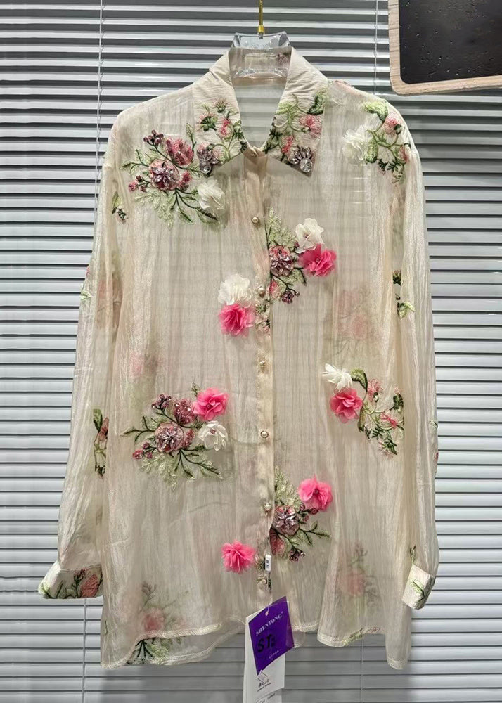 Zircon Shirts Pink Cotton Patchwork Floral Summer