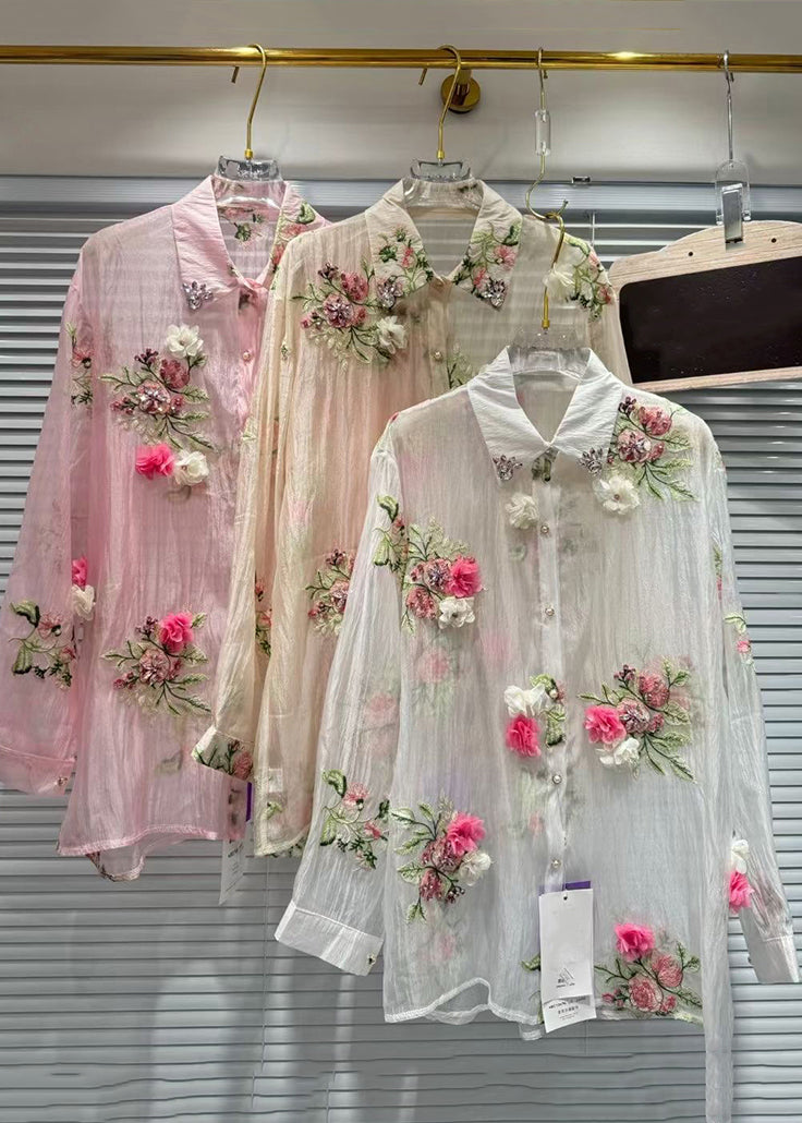 Zircon Shirts Pink Cotton Patchwork Floral Summer