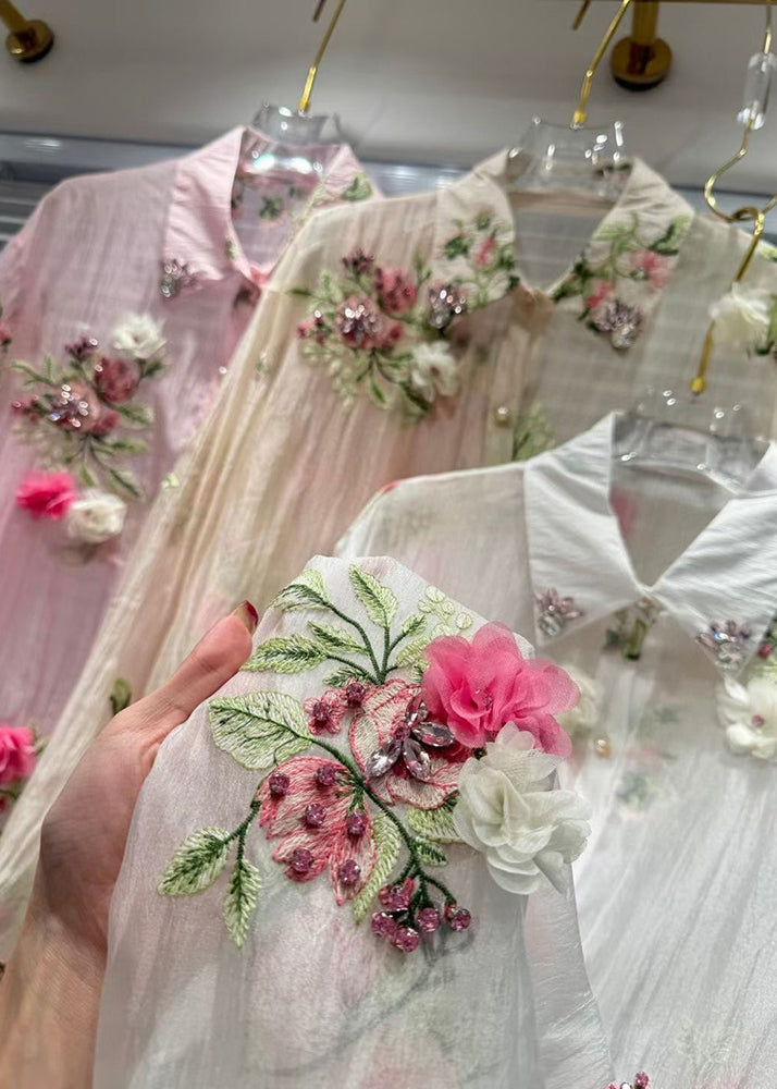 Zircon Shirts Pink Cotton Patchwork Floral Summer