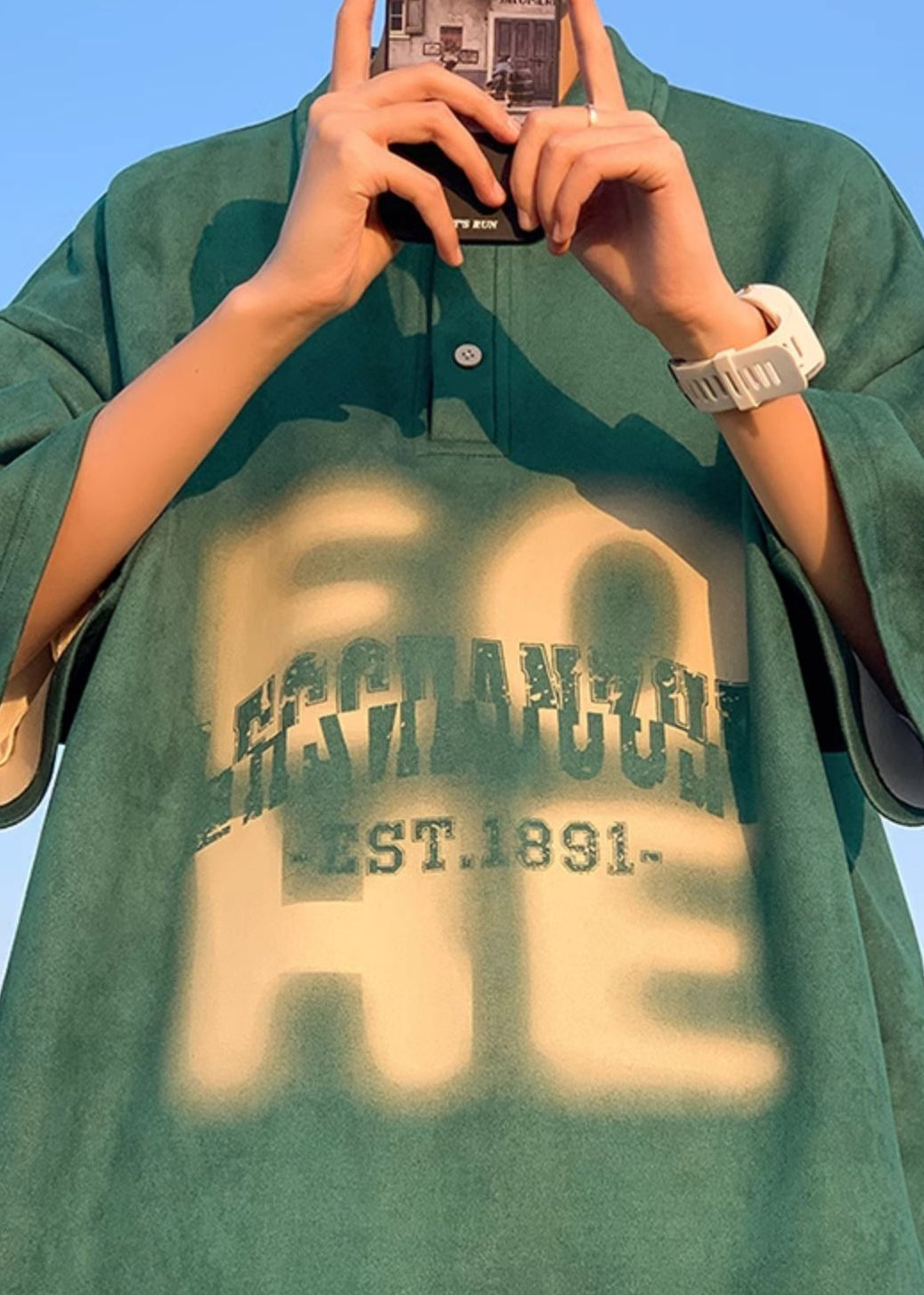 Polo Men Half Apricot Print French Cotton Sleeve Shirts Oversized