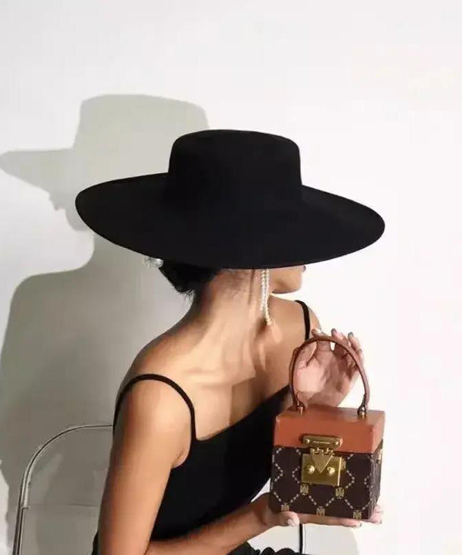 Woolen Brim Jazz Large Versatile Black Hat French