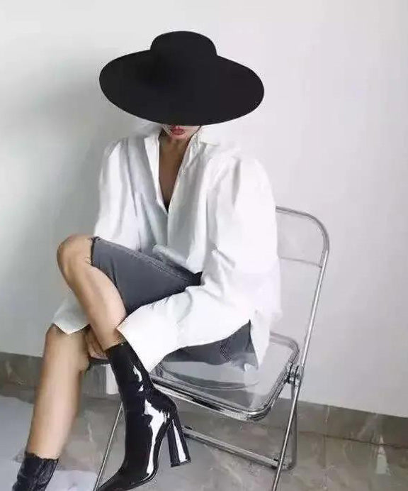 Woolen Brim Jazz Large Versatile Black Hat French