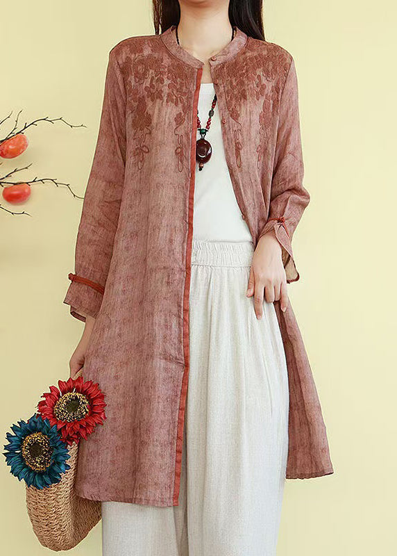 Fall Blue Linen Button Shirts Embroidered French