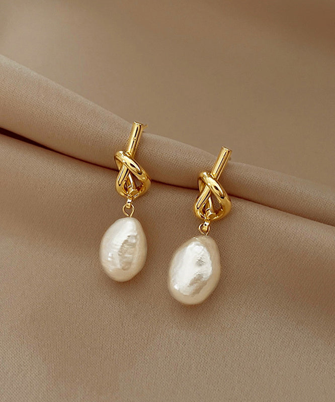 Pearl Copper French Gold Asymmetrical Earrings Alloy Drop