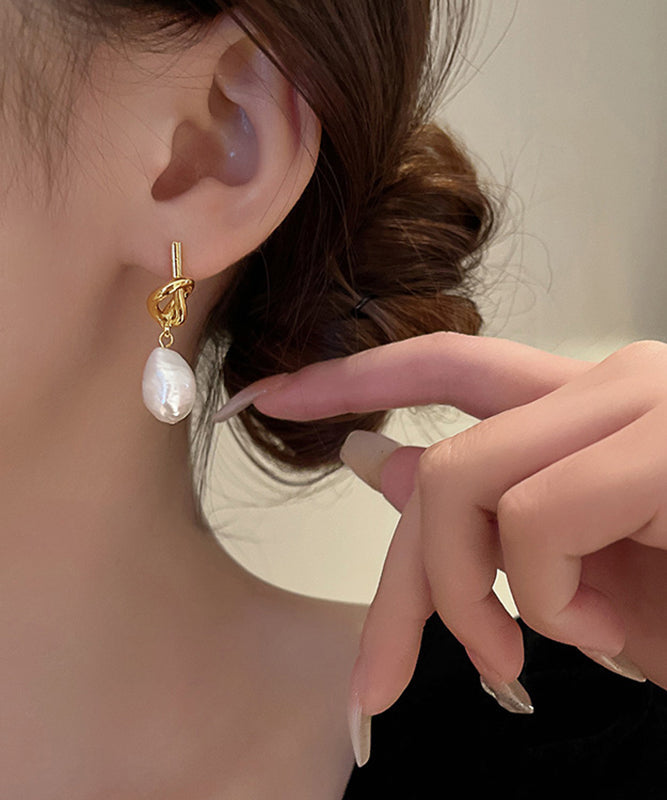 Pearl Copper French Gold Asymmetrical Earrings Alloy Drop