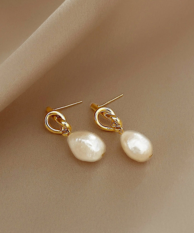 Pearl Copper French Gold Asymmetrical Earrings Alloy Drop
