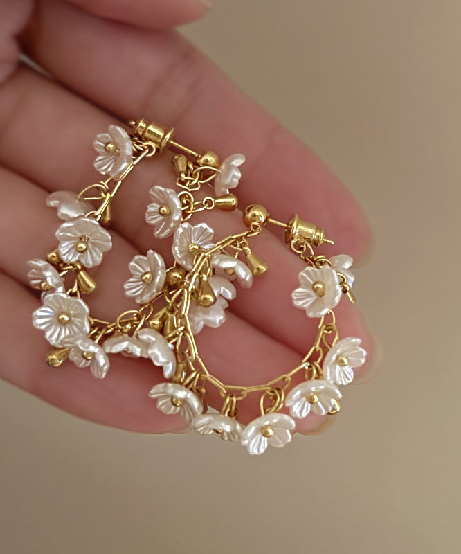 Overgild Gold Earrings Copper Tassel French Hoop Floral