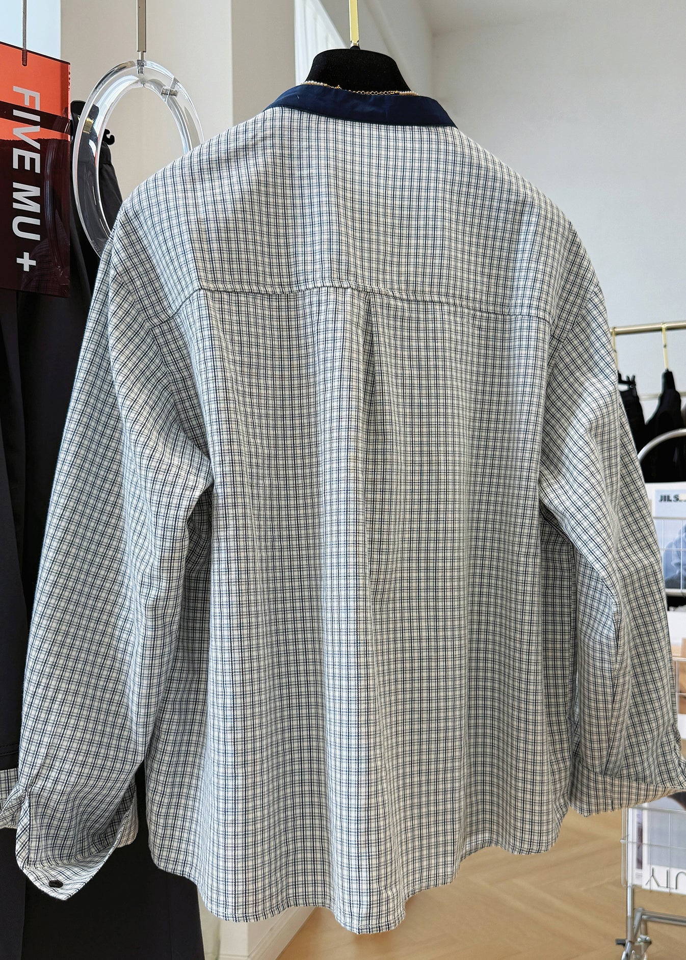 Fall O Neck Button Shirts Top Plaid French Cotton