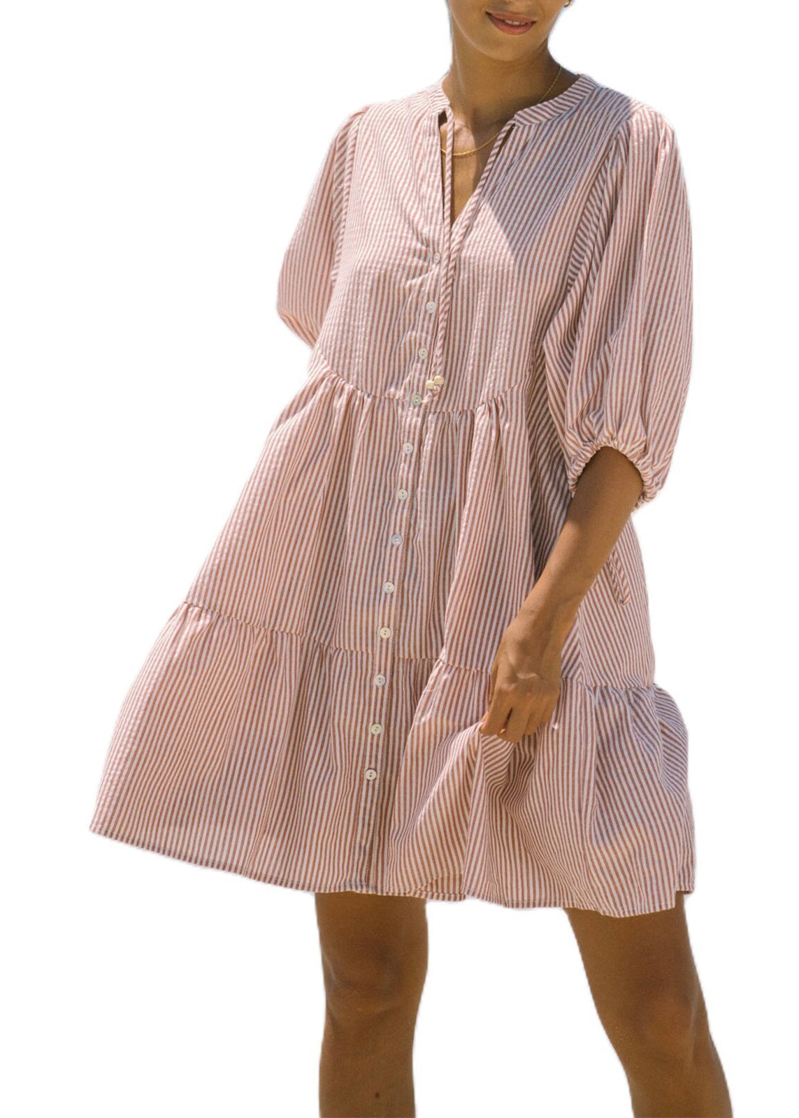 Sleeve Pink French Striped Collar Shirts Pan Dress Peter Half Mid
