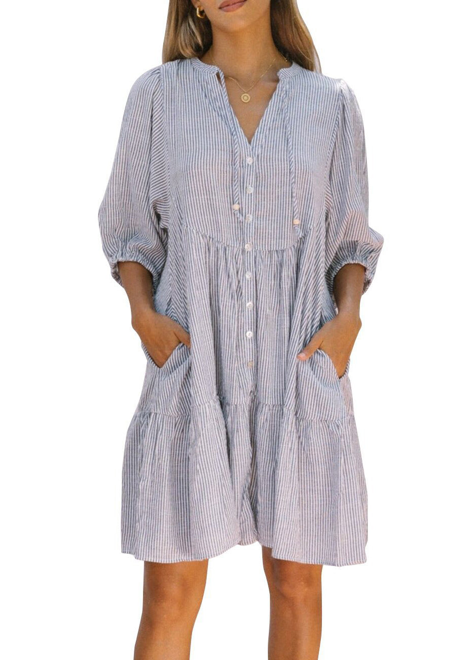 Sleeve Pink French Striped Collar Shirts Pan Dress Peter Half Mid