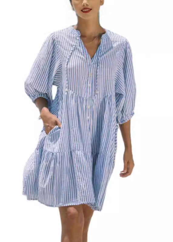 Sleeve Pink French Striped Collar Shirts Pan Dress Peter Half Mid
