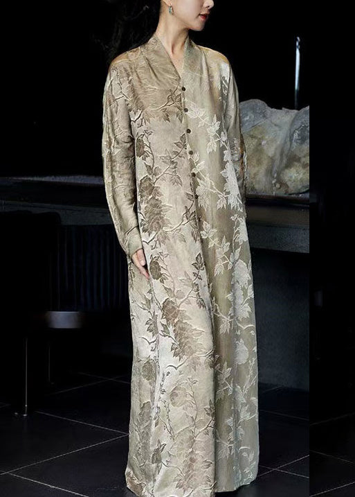 Button Silk Neck Shirts Print Dresses V Fall French