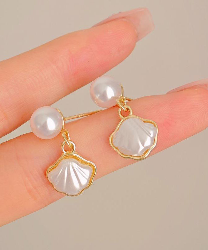 French Drop Alloy Earrings Shell Pearl White Copper
