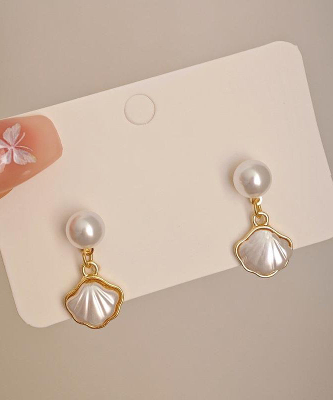 French Drop Alloy Earrings Shell Pearl White Copper