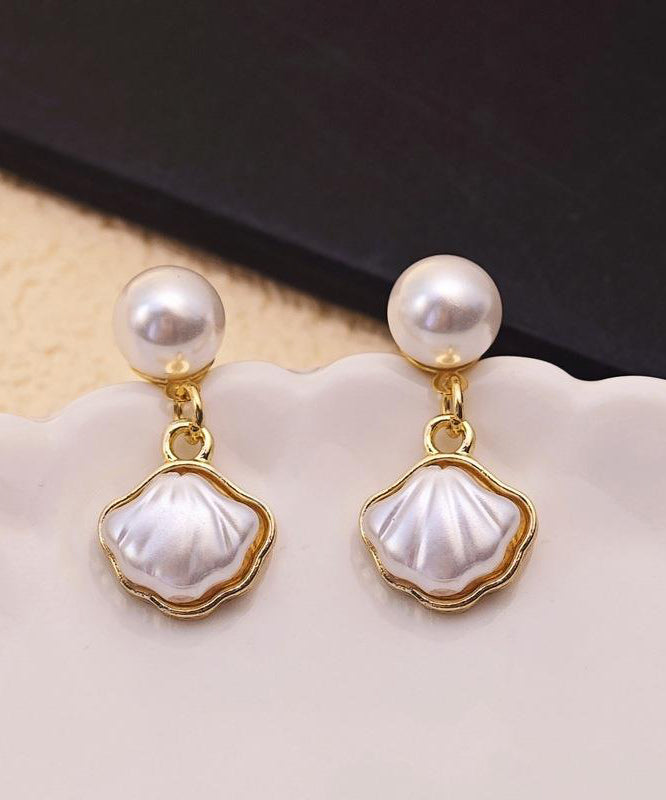 French Drop Alloy Earrings Shell Pearl White Copper