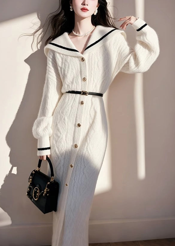 Sweater White French Fall Button Dress Collar Knit Sailor