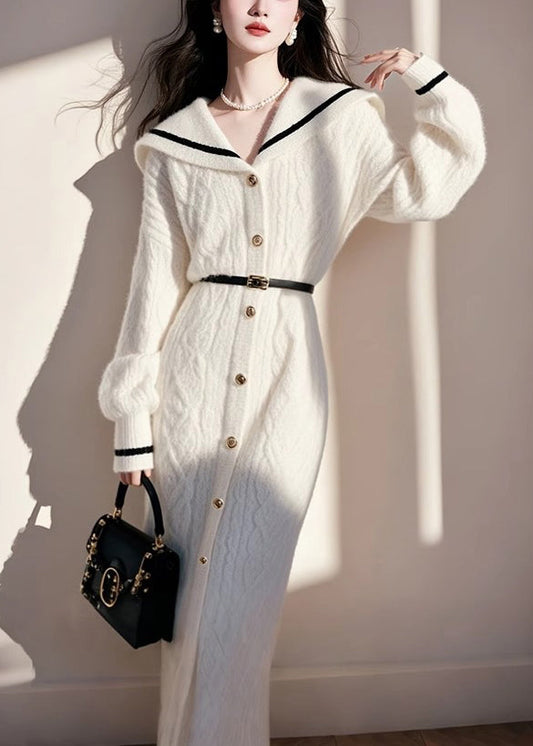 Sweater White French Fall Button Dress Collar Knit Sailor